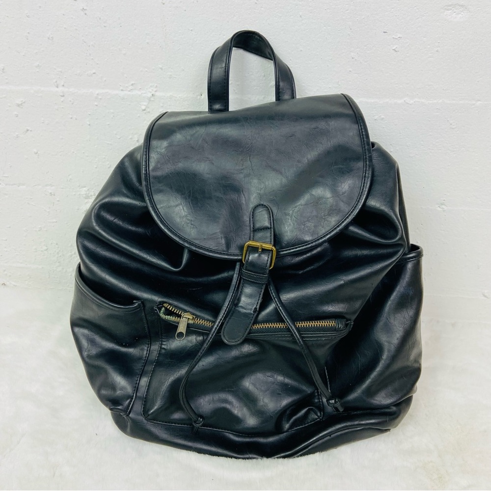 Unbranded Black drawstring Leather Backpack - image 4